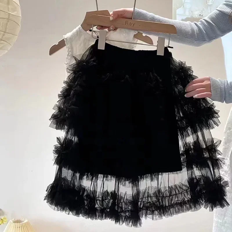 

Skirts Sweet Girls Korean New Mesh Yarn Tide Princess Half Length Skirt Tide 2026 Simple Fashion