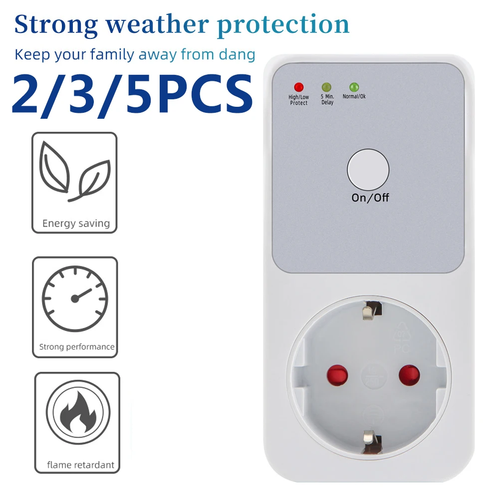 2/3/5 Pcs Automatic Voltage Protector 16A 230V EU Plug Socket Switcher Electrical Surge Stabilizer Refrigerator Safe Protector