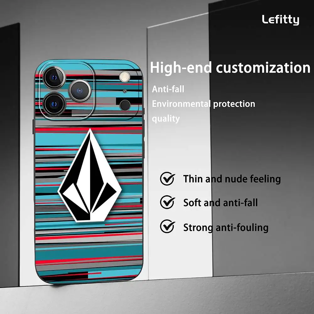 حافظة هاتف رياضية متطرفة من V-Volcom لهاتف آيفون 17 16 15 14 13 12 11 Pro Xs Max Mini XR X Plus غلاف ناعم أسود بلوري Funda