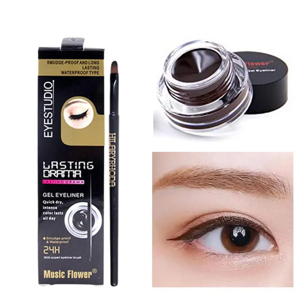 Czarna kawa krem łagodzący Eyeliner Make Up wodoodporne kosmetyki do oczu + pędzle liniowa makijaż oczu F1M7