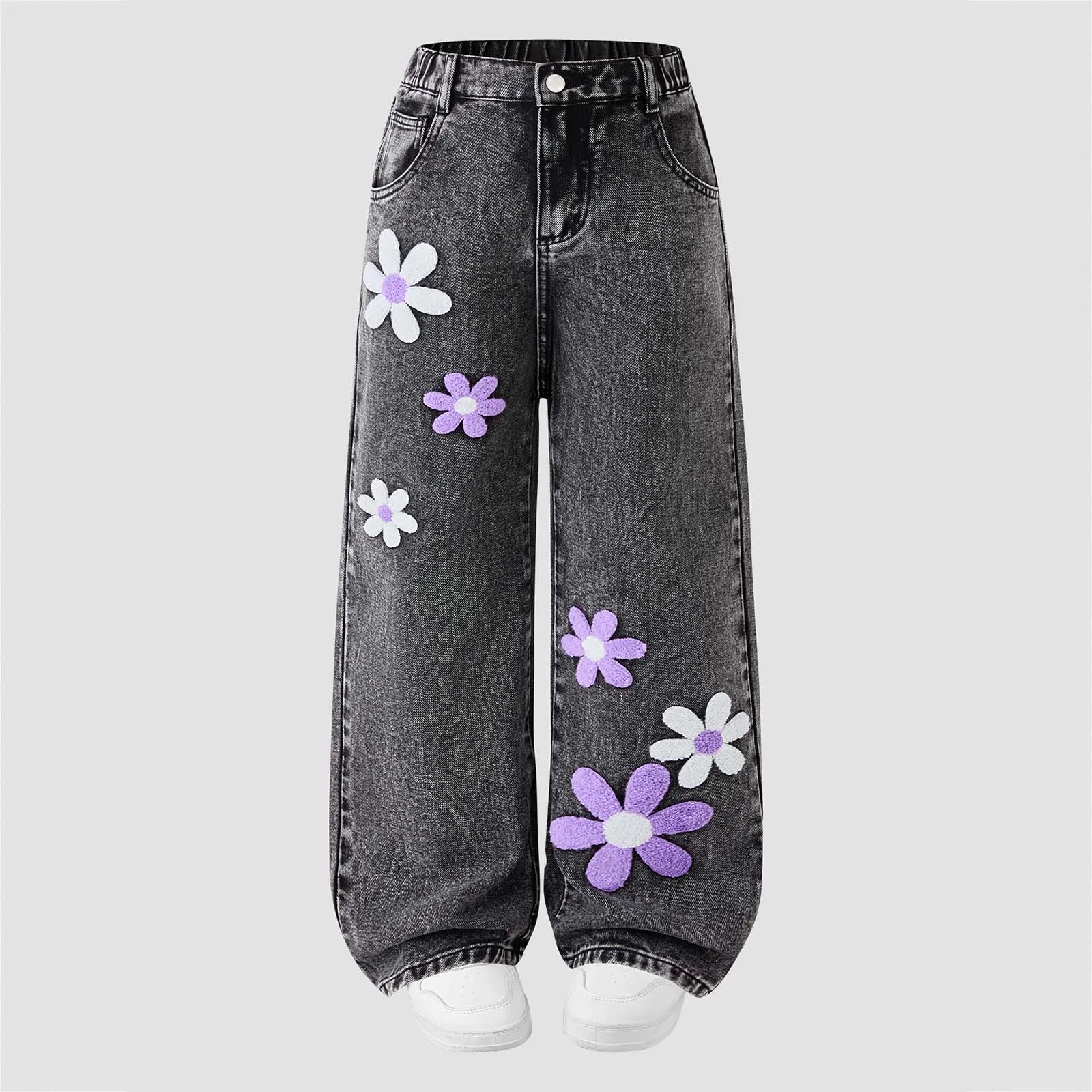 

Girl School Jeans Teenage Girls Comfortable And Fashionable Flower Embroidered Denim Versatile Fall Outfits For Kids Popular