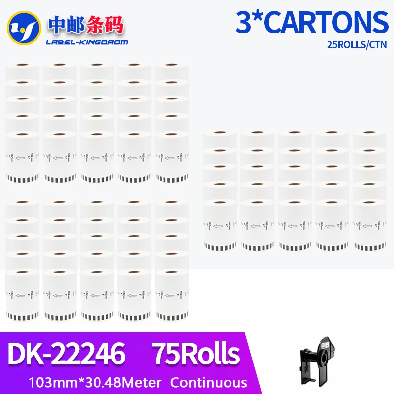 

75Rolls Compatible DK-22246 Label Sticker 103mm*30.48M Continuous Suit for Brother QL-1100/1110NWB Thermal Printer DK2246