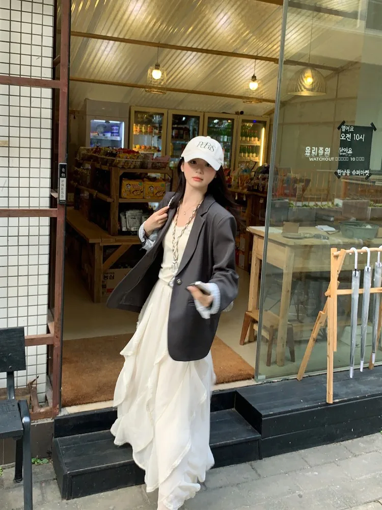 

Faionable ey Long Sve Women's Jaet Autumn 2025 Casual Sle Polyester Fiber One Button Closure Loose Fit Outerwear