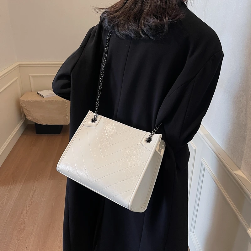 

Casual Women PU Leather Chain Shoulder Bags High Quality Ladies Stripe Handbags Messenger Bags for Women Zipper Crossbody Bag