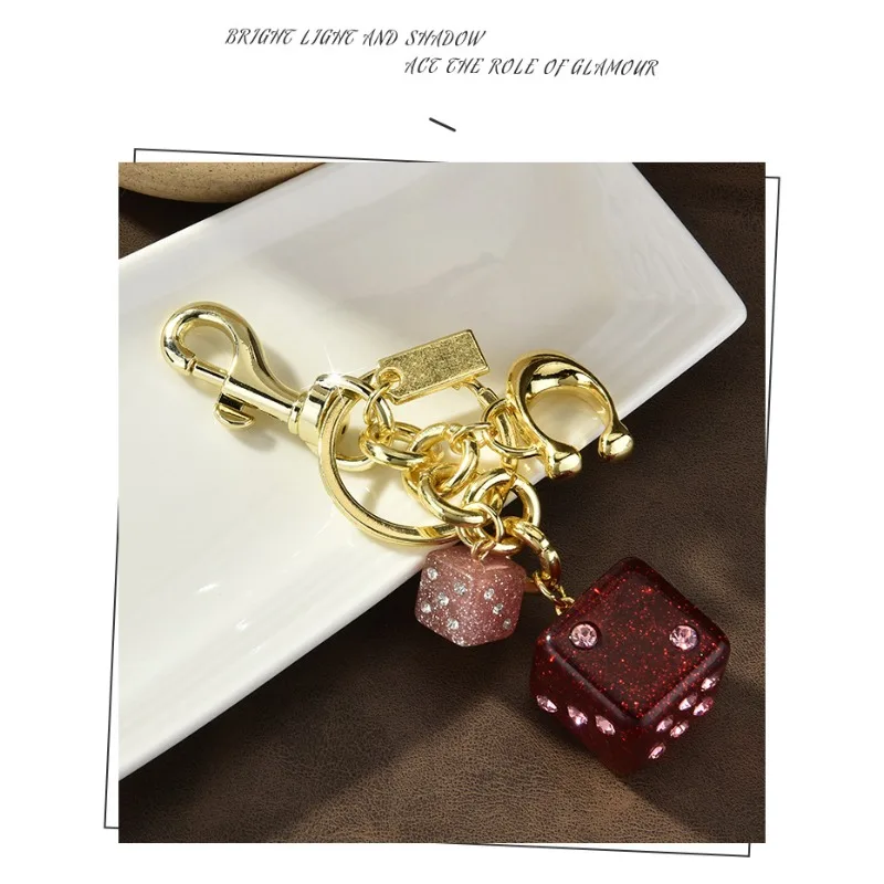 

Gift pendants, key rings, crystal resin, English letter key chains, pink dice, student ladies' bag pendants