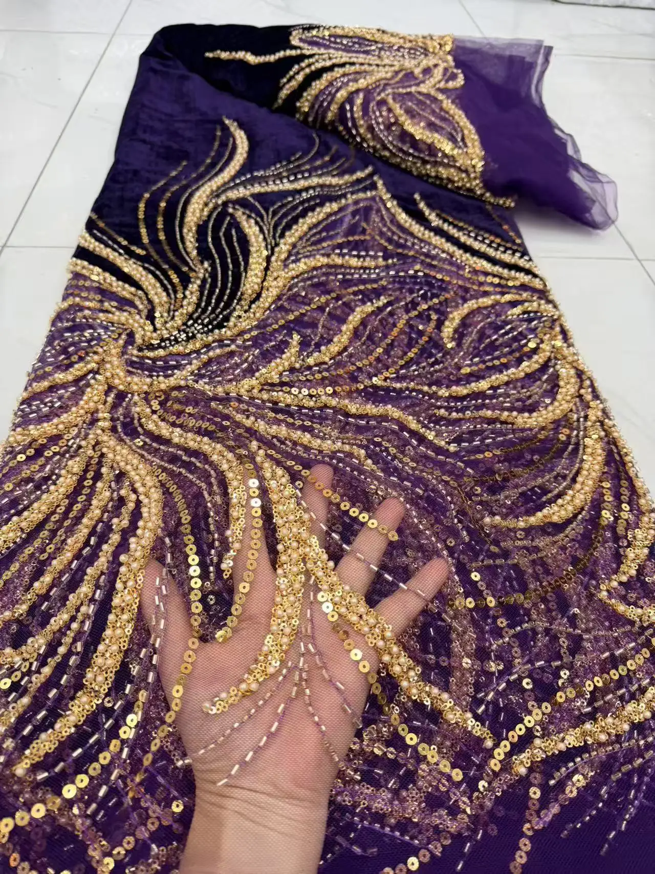 Skin friendl African Nigerian Lace Fabric for Sewing Velvet Sequins Embroidered Guipure Party Dress Wedding High Quality DP0533