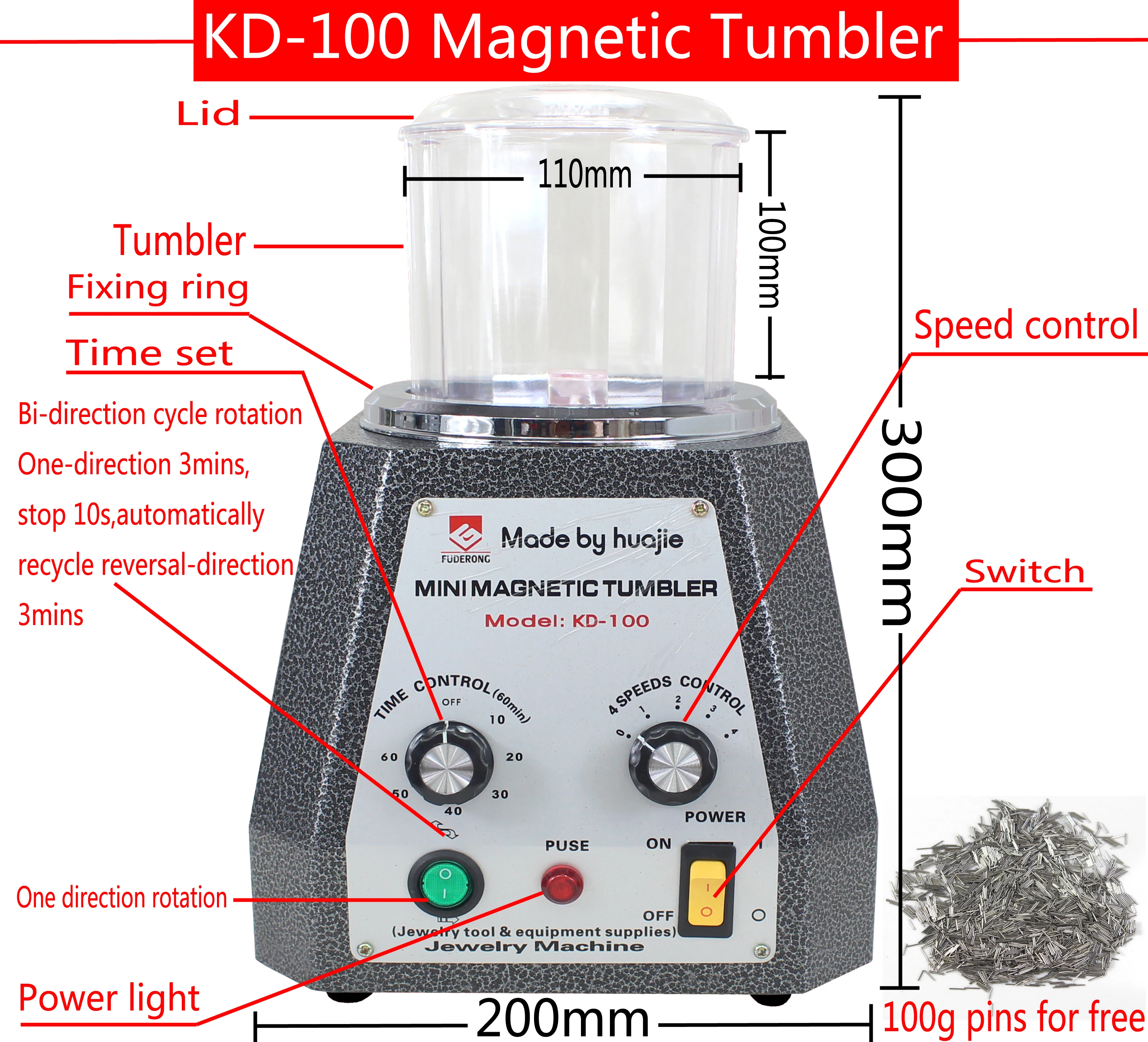 CE Certified KD-100 Magnetic Tumbler Jewelry Polishing Machine & Jewelry Cleaner 220V/110V Guangdong