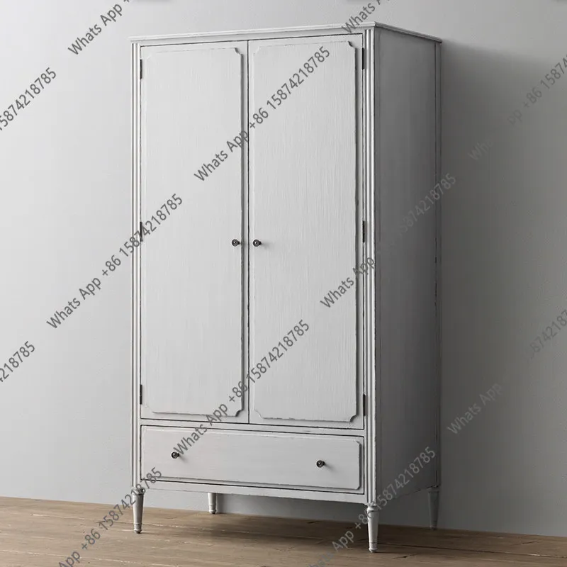 

Французский шкаф из массива дерева с двумя дверями, детский шкаф с двумя дверями, в американском стиле кантри, ретро, белый, из старого дуба, мебель на заказ.