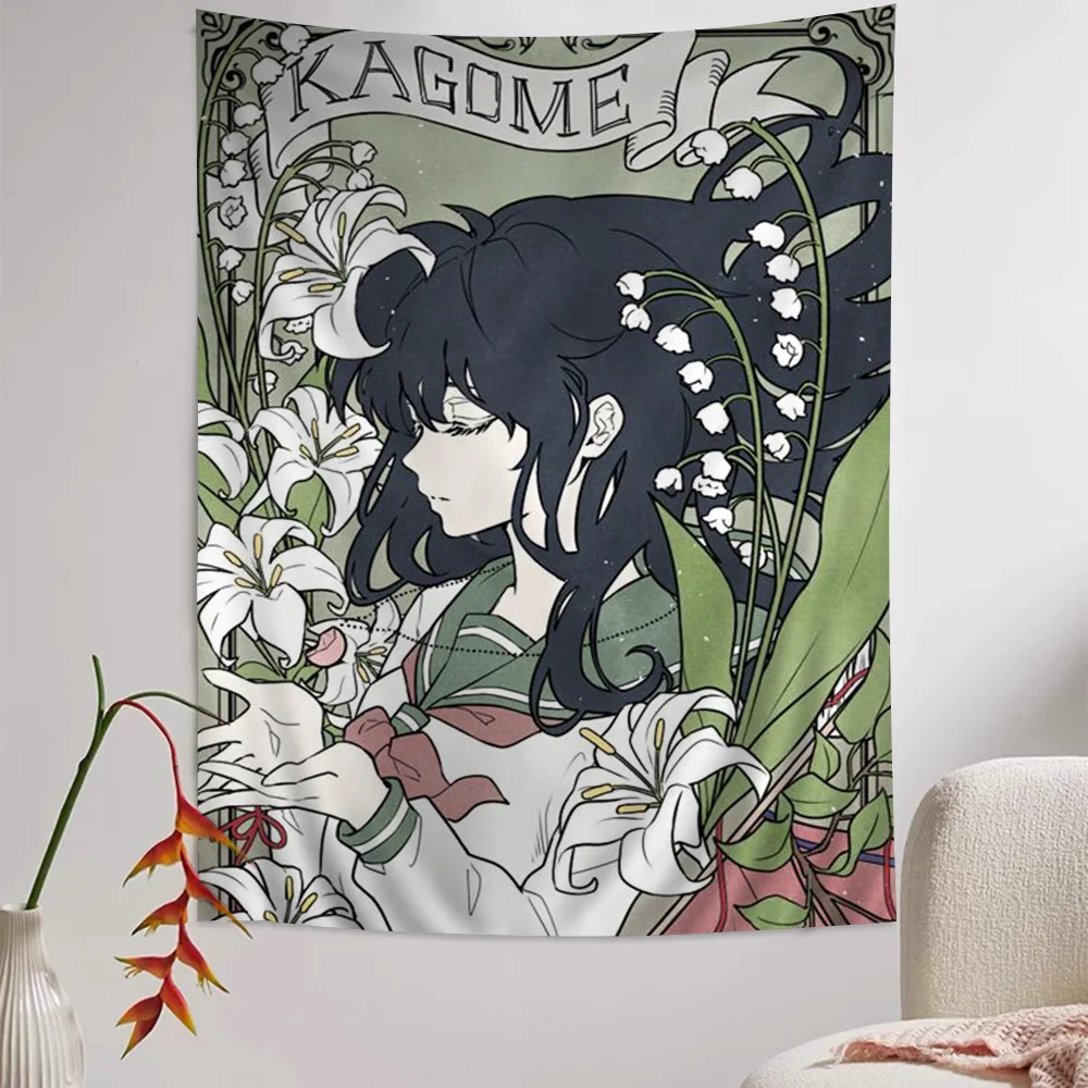 Tapiz de pared grande con estampado de Inuyasha de anime japonés, Tarot colgante, alfombras de pared Hippie, arte de dormitorio, decoración del hogar