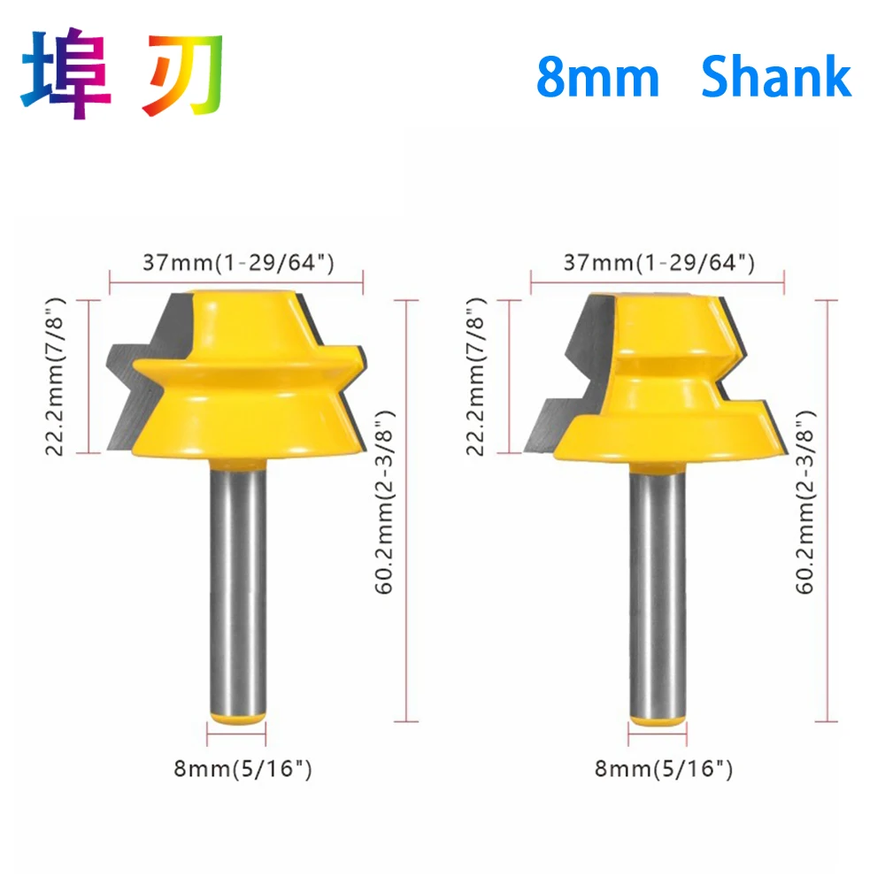 8/12/12.7 millimetri di Fresatura Cutter 2PCS Blocco Mitra 22.5 Gradi Colla Falegnameria Router Bit Lavorazione Del Legno cutter Tenon Cutter per