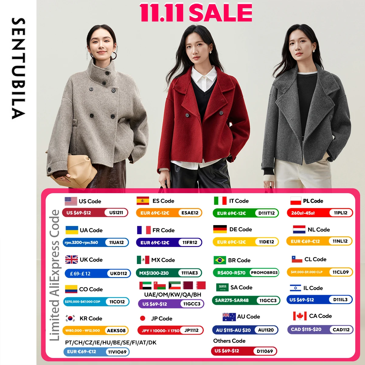 SENTUBILA 100% 울 코트 여성용 겨울 재킷 2025 스탠드 터틀넥 안감 없는 울 숏 아우터웨어 여성 의류 W44O56626