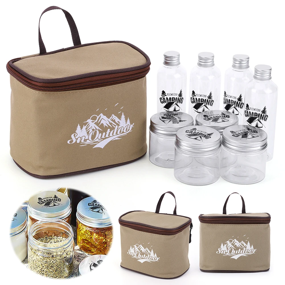8 قطعة مجموعة زجاجات توابل التخييم مع حقيبة التخزين طقم توابل التخييم مجموعة جرة التوابل للسفر في الهواء الطلق التخييم شواء نزهة #1
