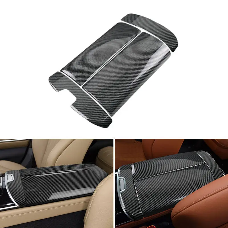 Car ABS Carbon Fiber Texture Inner Center Control Armrest Box Cover Protection Trim For Mercedes Benz S Class W223 2021