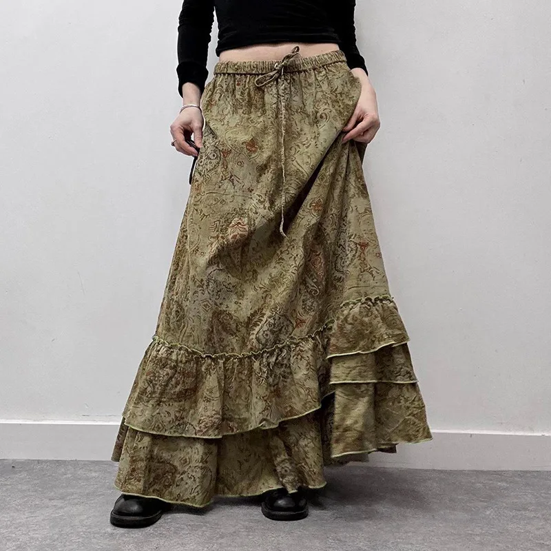 

Zeyla Women's 2025 Vintage Floral Skirt Elastic Waist Ruffle Hem A-Line Midi Summer Boho Beach Casual Vacation Outfit