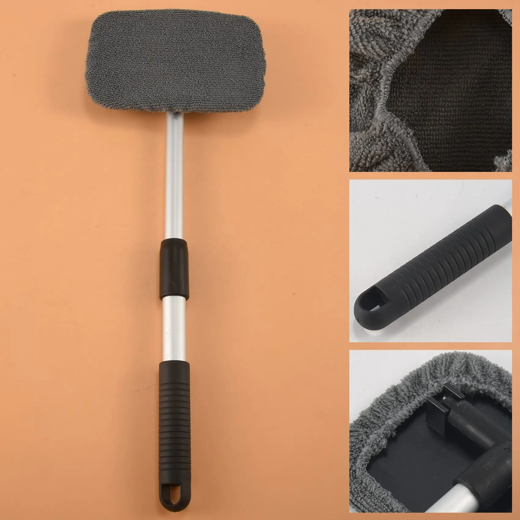 Professional Car Window Cleaner Brush,Windshield Glass Cleaning Tool Extendable Aluminum Handle With 8Pcs Microfiber Covers