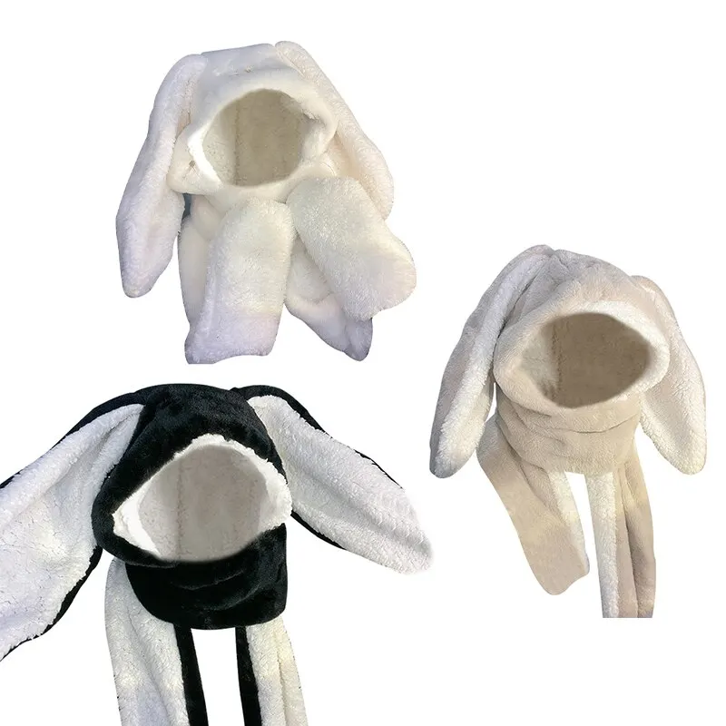 Orelhas de coelho Plush Bib Cap Set, Doce e bonito, Inverno, Quente, Cachecol, Luvas, One 3 Piece