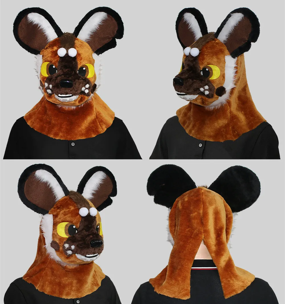 Bewegliche Mundpartie Pelzige Hundemaske Tier-Wolf Vollkopfmaske für Halloween-Party-Kostüm Damen Herren – Detail 1