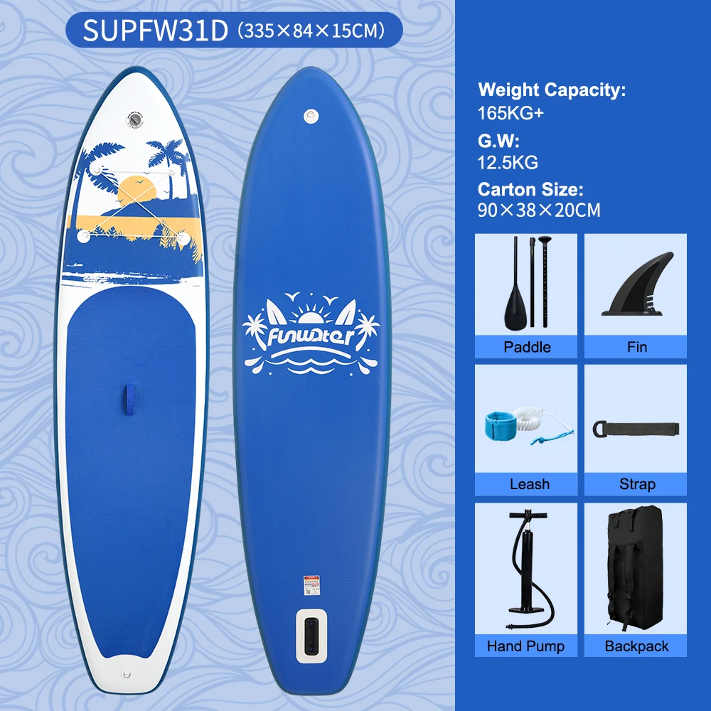 FunWater Inflatable Stand Up Paddle Board Paddling Board Surfboard Surf Sup Board 335*83*15CM  Non-Slip Water Sport Paddle Board