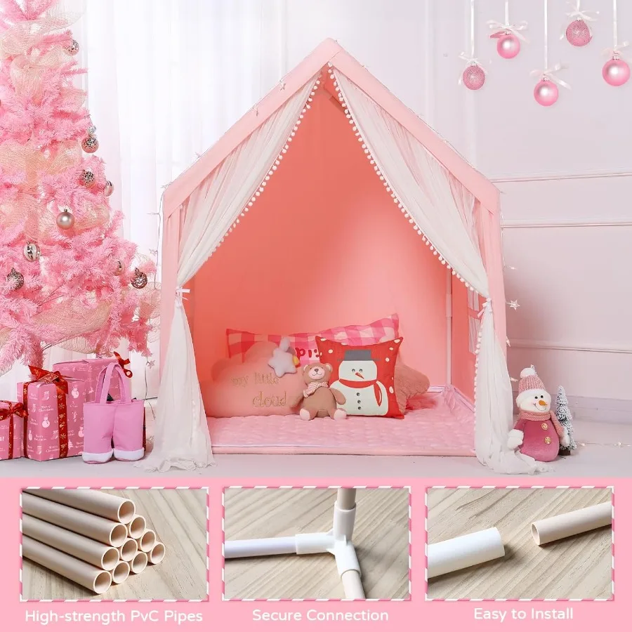 Tente intérieure pour tout-petits : avec tapis étoiles lumières - Playhouse intérieur pour tout-petits - Tente pour tente tipi pour jouer à l'intérieur des filles et des garçons