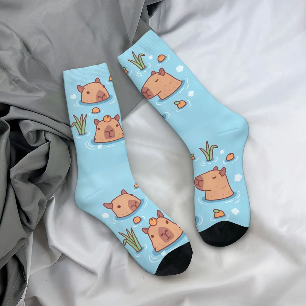 Capybaras Chilling In Hot Spring Funny Men's Socks Vintage Street Style Seamless Crew Sock Gift Pattern Printed