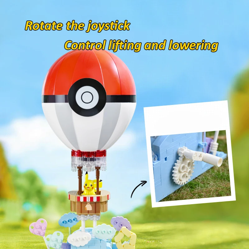 Bloques de construcción de Pokémon para niños, juguete educativo de Pikachu, globo aerostático, regalo de cumpleaños, novedad