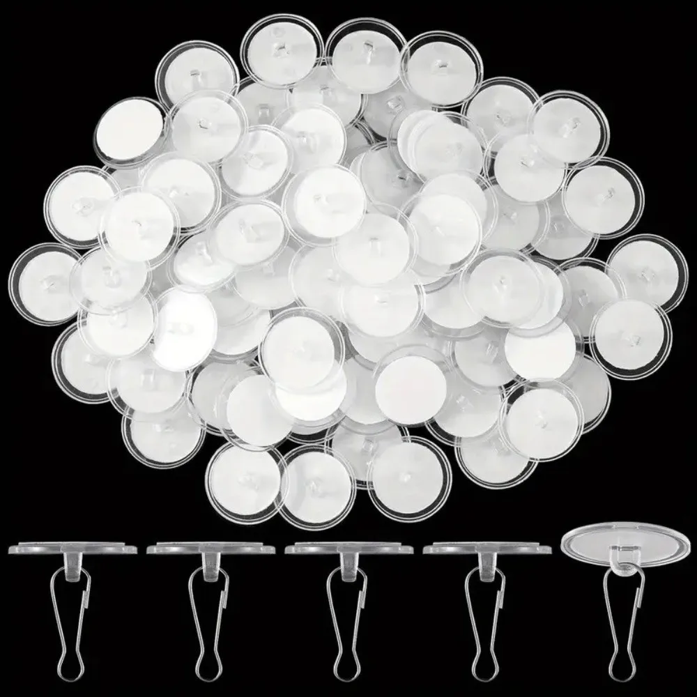 100Pcs 22mm/30mm Transparent Ceiling Hooks Self-Adhesive Mark-Free Utility Hooks No Drill Easy To Install Clear Plastic Hooks