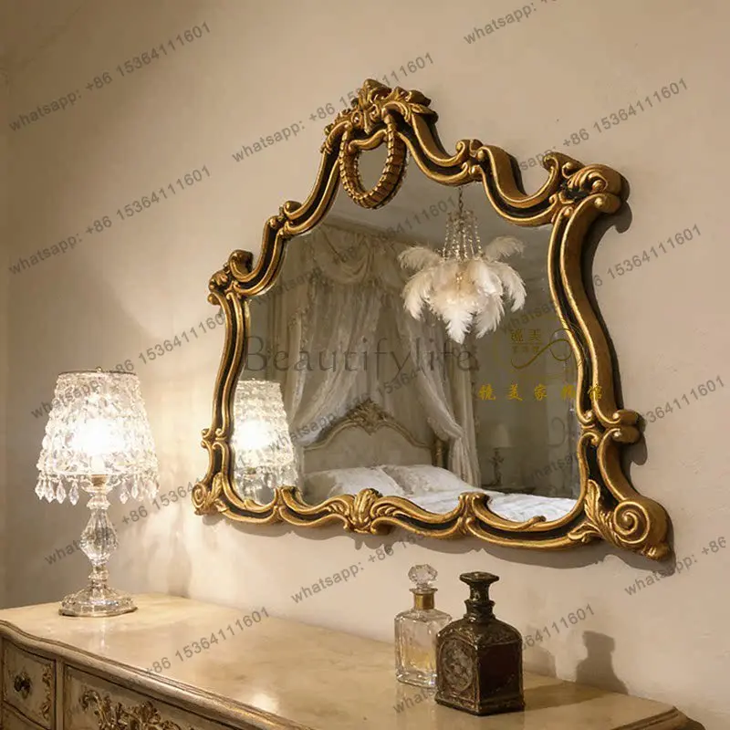 French retro toilet makeup mirror European wall-mounted decorative fireplace mirror