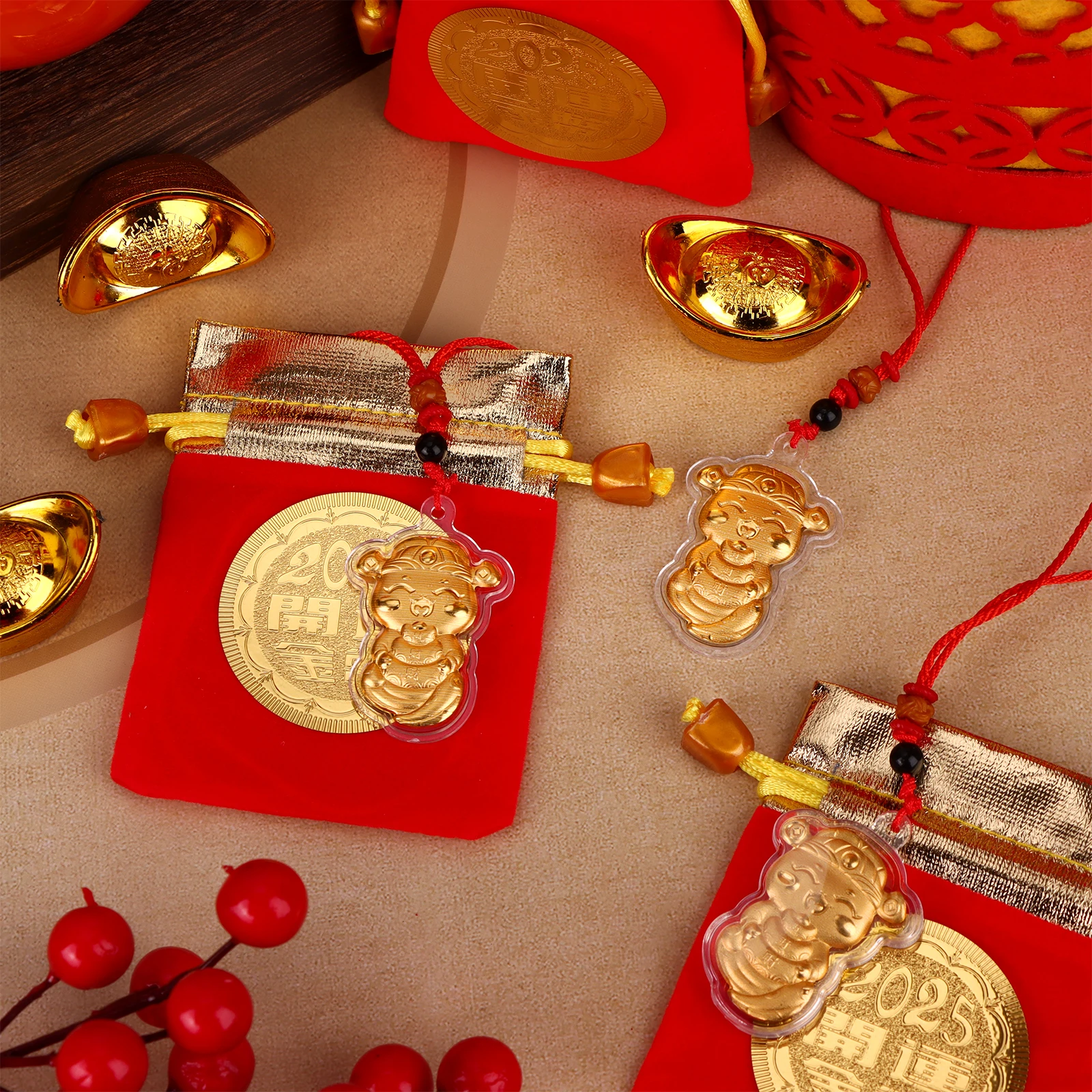 24 Set 2025 Year Of Snake Hanging Pendant Chinese Zodiac Snake Necklace Charm With Chinese Snake Coins Red Envelopes With Drawst