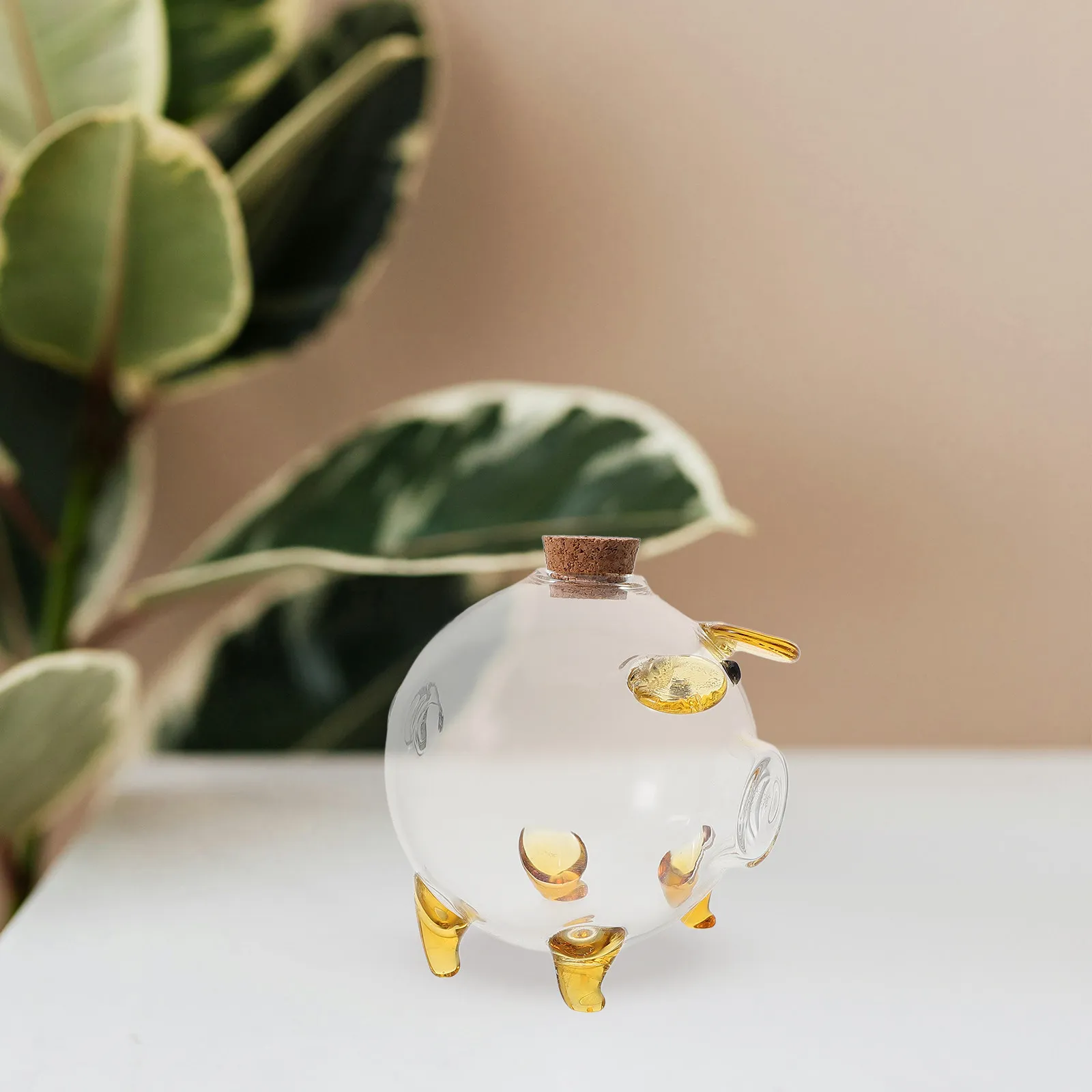 Pig Shaped Transparent Glass Mini Storage Jar Bottle with Natural Cork Lid for DIY Terrarium Mini Garden Decor Craft Supplies
