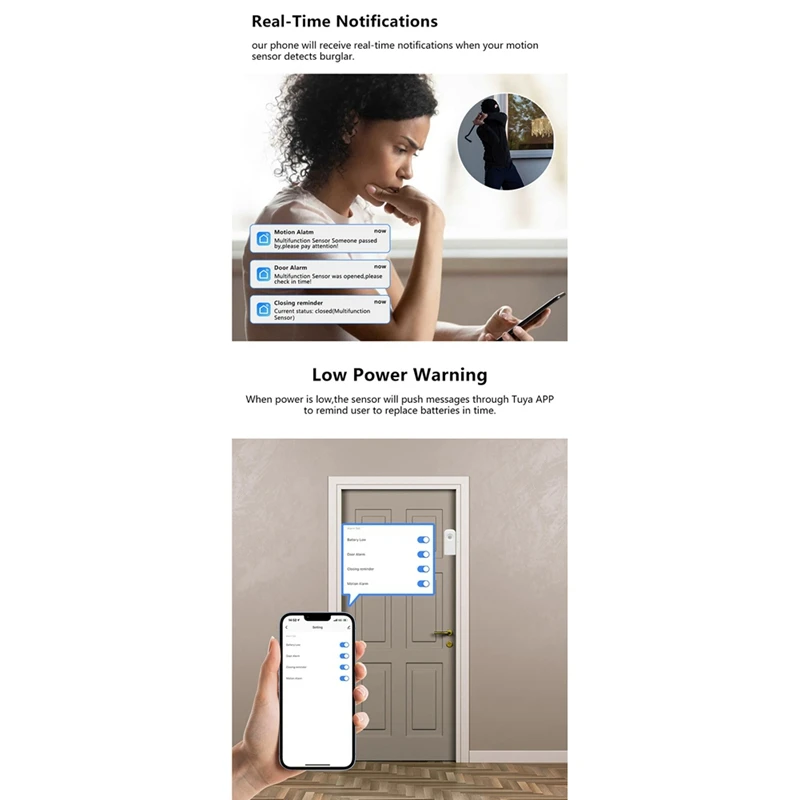 Sensor de puerta inteligente con Wifi, alarma magnética inalámbrica para seguridad del hogar, Detector de apertura de puerta para ventana