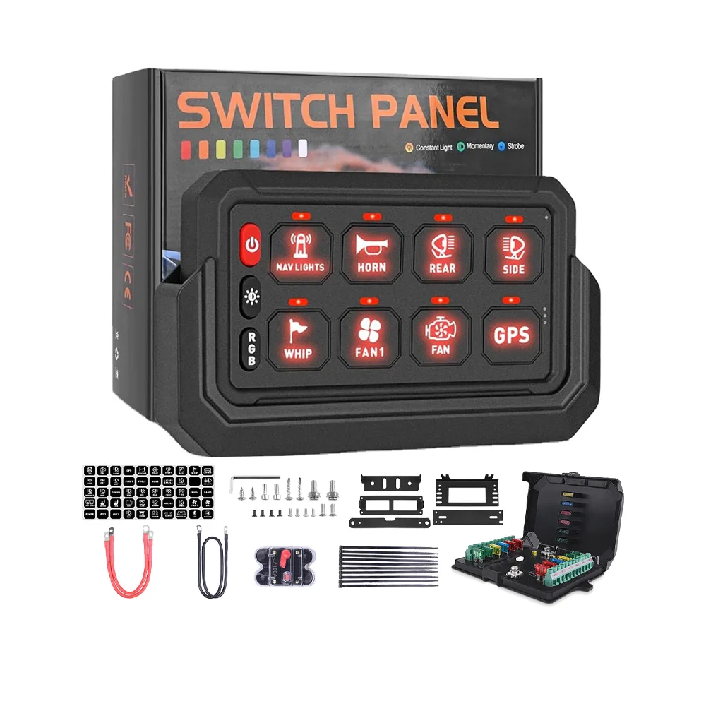 RGB Wireless Switch Panel 8 Gang Multi-Function Led Lights Car Cab Control Box 12V 24V For Truck Offroad SUV ATV RV