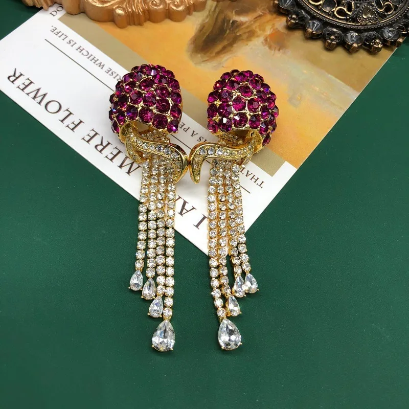 

Exquisite New Dense Diamond-set Copper Claw-set Fringed Gemstone Pendant Earrings Jellyfish Design Long Shoulder-sweeping Earrin