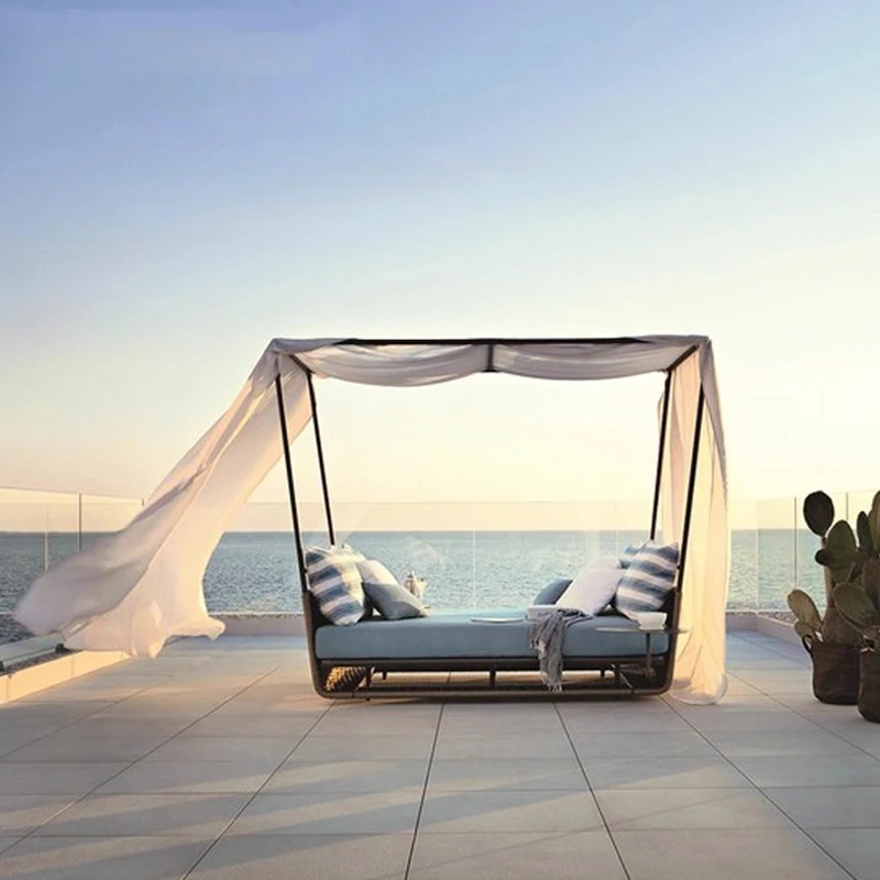 

Outdoor rattan bed hotel swimming pool court open-air courtyard balcony bird's nest outdoor covered sofa bed