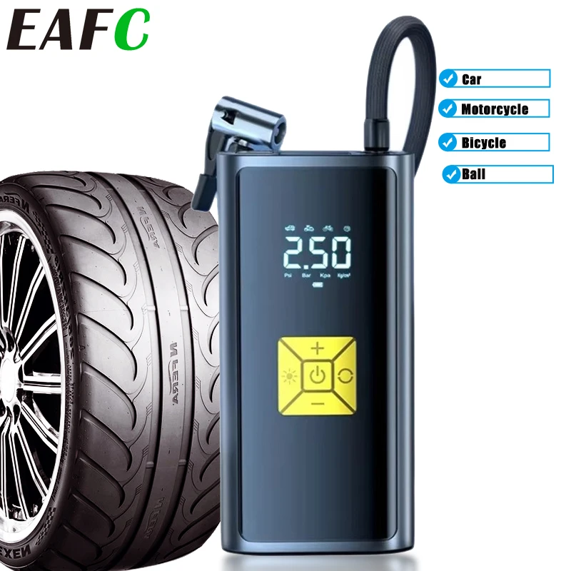 

EAFC 6000 мАч Автомобильный насос Беспроводной/проводной воздушный компрессор Воздушный насос со светодиодной подсветкой Воздушный насос для накачивания шин 150 PSI Автомобильный насос для шин
