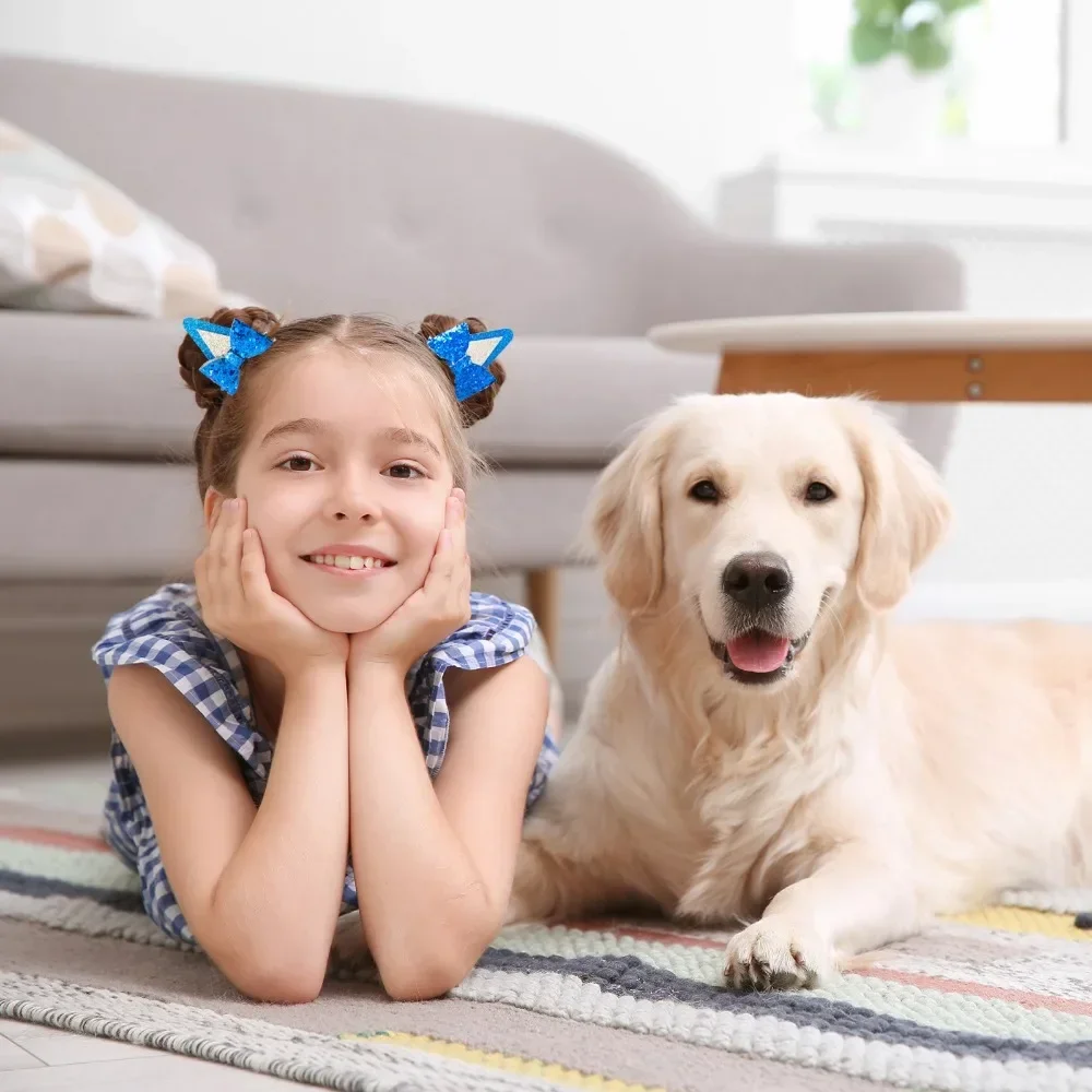 2Pcs Dog Ears Hair Bow Clips for Kids Glitter Blue Hair Bows for Toddler Girls Birthday Hairpin Hallowen Party Hair Accessories