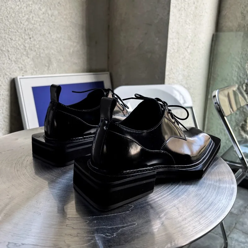 New Design Men's Derby Shoes Genuine Leather Geometric Outsole Fashion Casual Shoes Youth Trend Wedding Party Shoes
