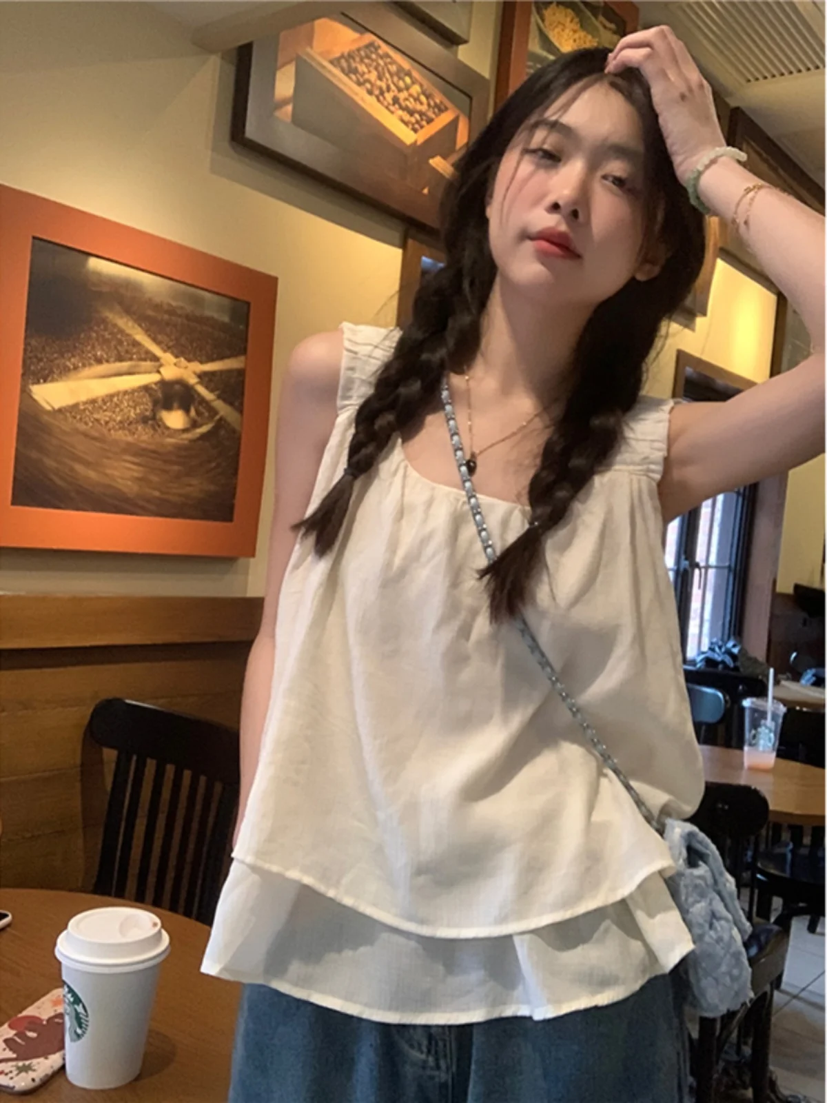 French sle Summer Immortal Sweet High-Grade Square Collar Chic Short Sleeveless Cami Women Doll Shirt Top Fashion