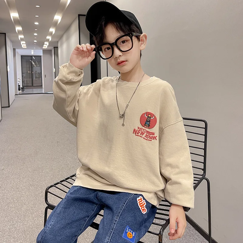 

Children's cotton T-shirts 2022 new spring and autumn boys' coats sweatshirts round neck long sleeves outdoor girls sweaters