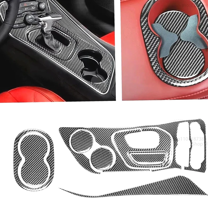 

For Dodge Challenger 2015 Gear Shift Shifter Panel Cover Trim Carbon Fiber Center Console Water Drinks Holder Frame Sticker