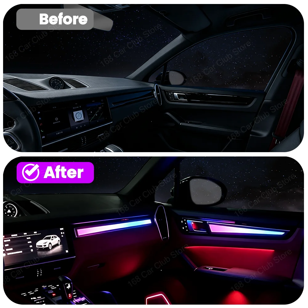 Upgrad LED 27 Light Crystal Style Dynamic Style For Porsche Cayenne 2017-2023 Car Lnterior Decorative Strip Ambient Light
