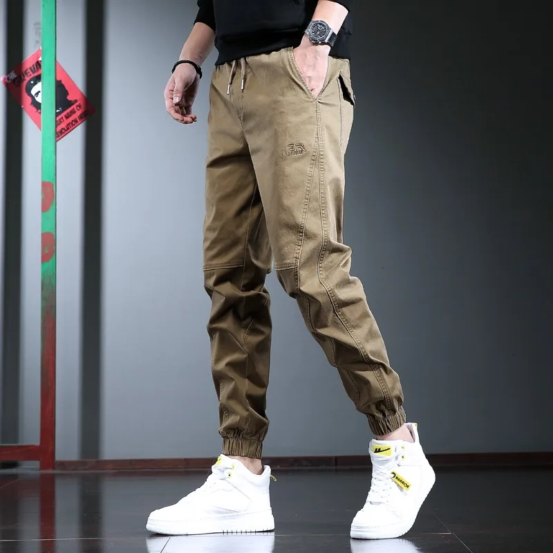 Pantalones casuales de cintura elástica para hombre, ropa de calle de Hip Hop, algodón, negro, con cordón, para correr, 2022