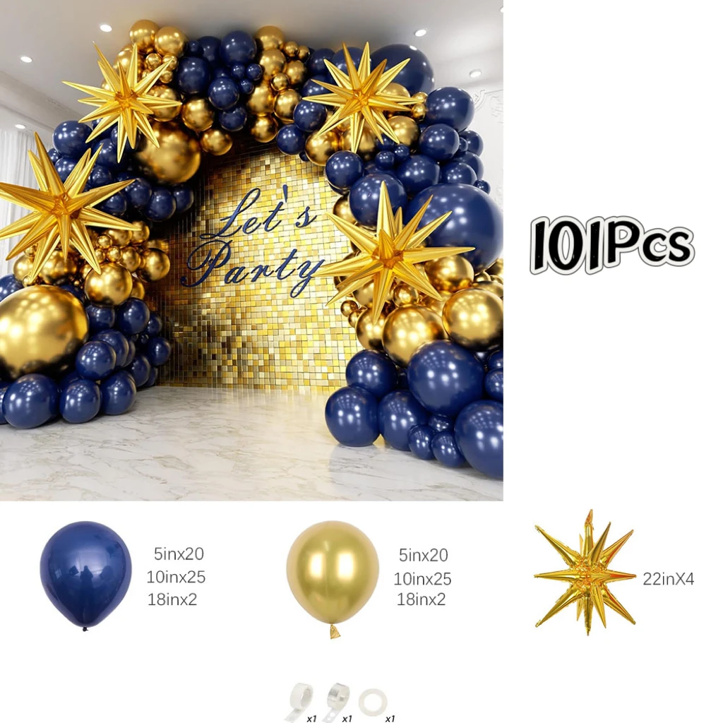 101Pcs Navy Blue Balloons Arch Kit with Star Metallic Gold Latex Balloon for Graduation Birthday Anniversary Party Decorations