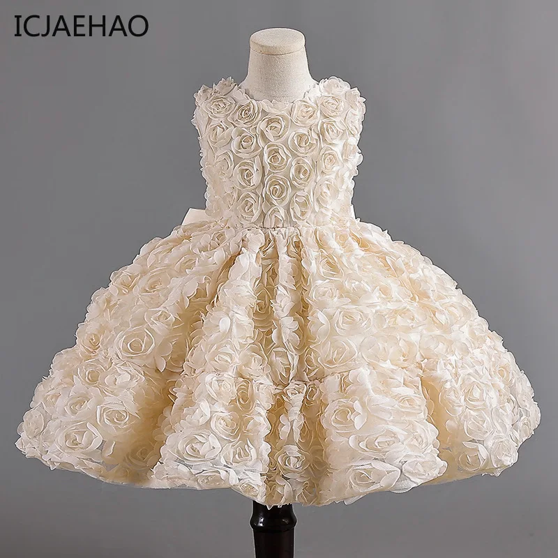 

ICJAEHAO Girl Luxury Pageant Tulle Short Evening Gown Champagne Pink Elegant Birthday Party Dress for Kids Children Cute Princes