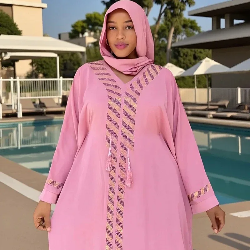 

African Dresses For Women Elegant Polyester 2025 New Muslim Fashion Abayas Dashiki Robe Kaftan Maxi Dress Turkish Africa