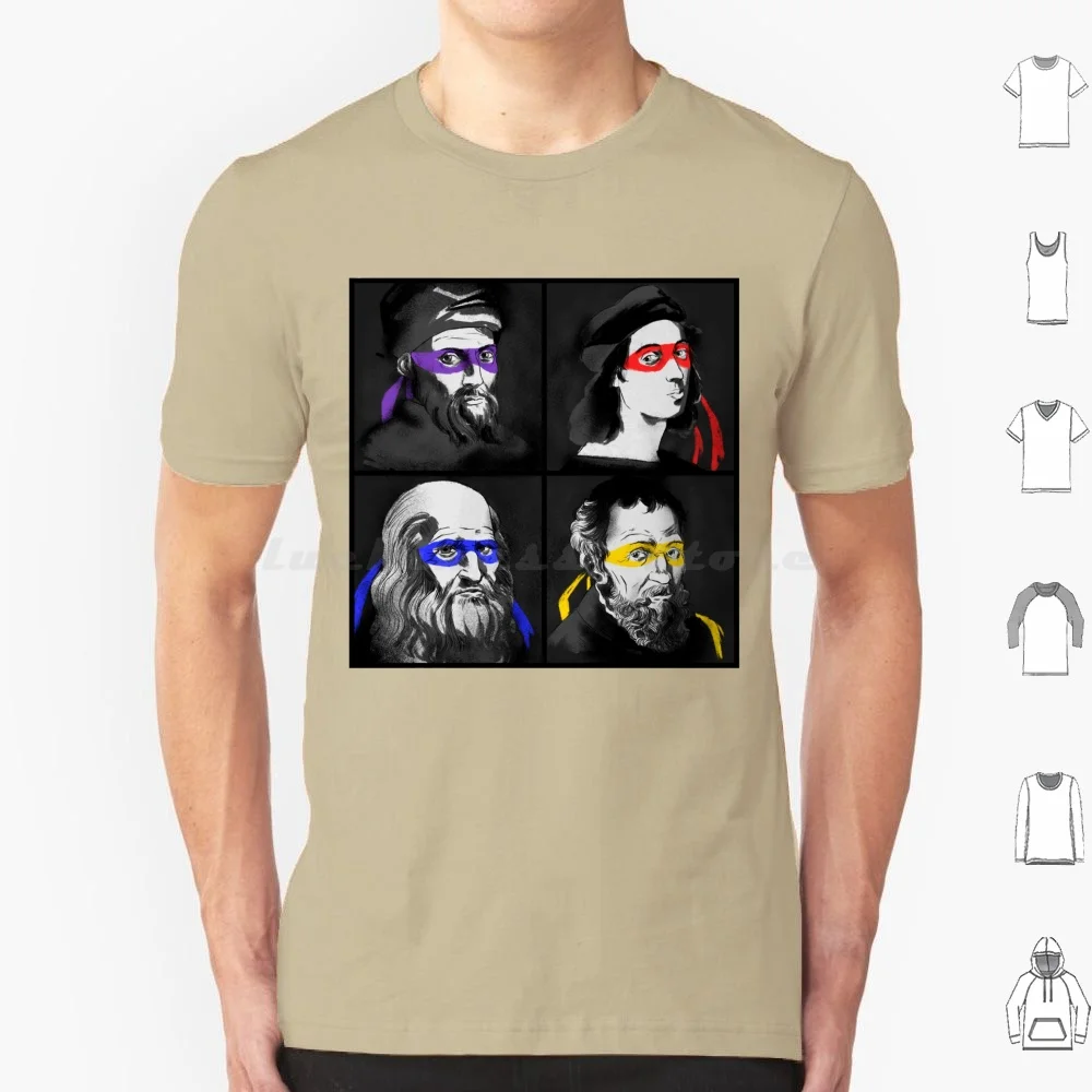 Painters T Shirt Big Size 100% Cotton Teenagers Mutants Painters Leonardo Donatello Michelangelo Renaissance Funny Humor Mashup