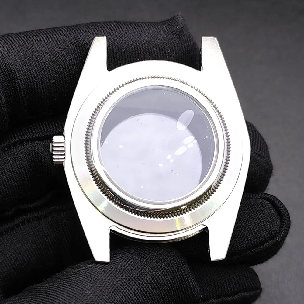 Anello di inclinazione da 39 mm di alta qualità, vetro zaffiro in acciaio inossidabile argentato/nero, adatto al movimento NH34 NH35 NH36 NH70, custodia impermeabile