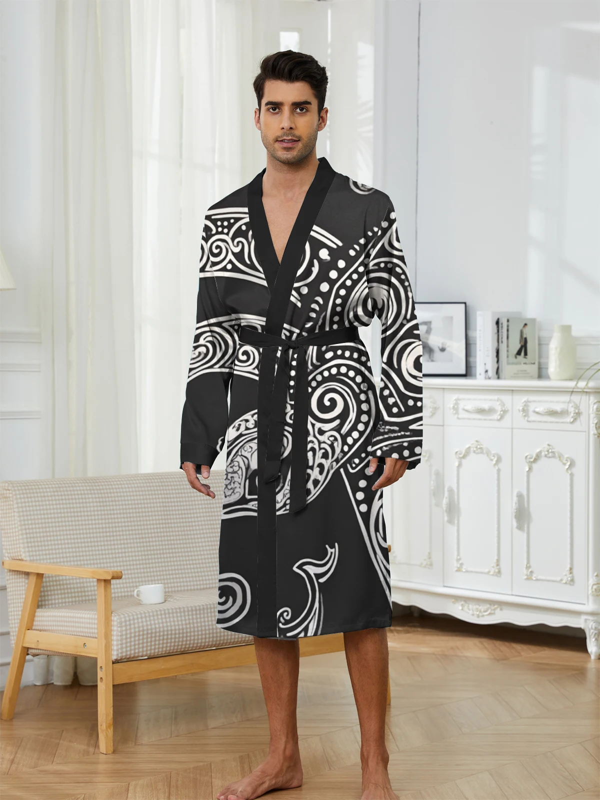1pcs Men's Robes 2026 Spring/Summer Bathrobe man dressing gown Shower robe Breathable 3D Printed Graphic Sleepwear bath robe