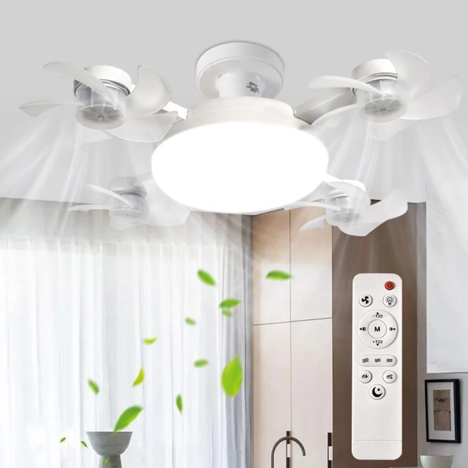 4 Heads Drone Design Ceiling Fan Light 2-in-1 E27 Fan Light with Remote Control AC85-265V Fan Lighting Bulb for Home Restaurant