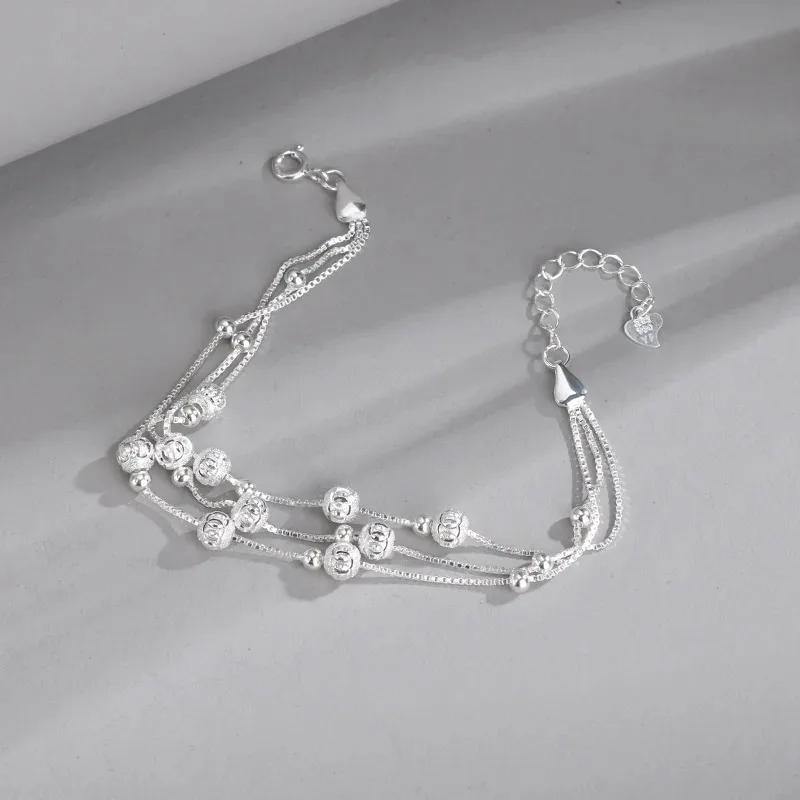 جديد 925 فضة الكرة أساور للنساء الفاخرة أنيقة متعدد الطبقات جولة سلسلة من الخرز أساور مجوهرات الزفاف الطرف #6