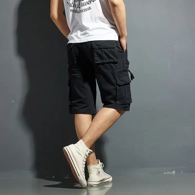 الصلبة طويلة فضفاضة الذكور سراويل قصيرة فضفاضة برمودا الرجال البضائع السراويل نصف واسعة متعددة جيب ملابس جميلة الصيف Harajuku Y2k